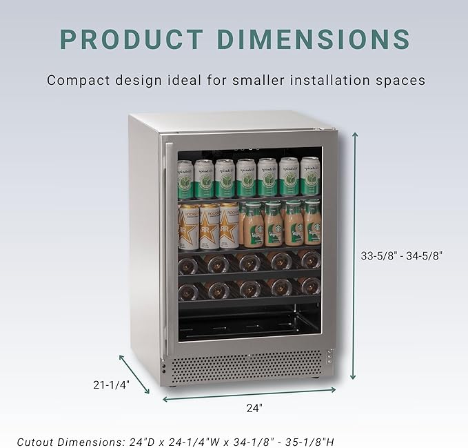 Marvel Northland Collection 24" Undercounter Beverage Center w/Glass Door, 2 Adjustable Shelves & 2 Full-Extension Wine Rack, Stores up to 18 Wine Bottles and 126 12-oz Cans, Indoor/Outdoor Rated
