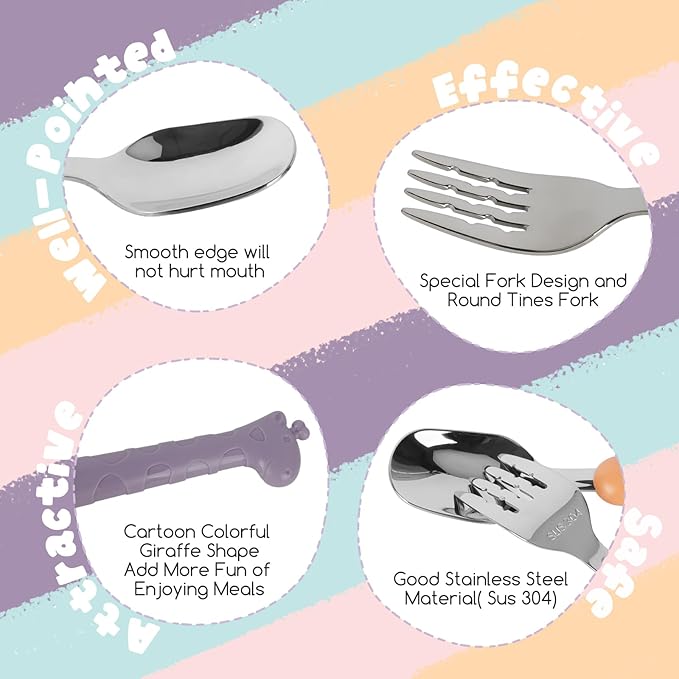 Stainless Steel Travel Kid Cutlery Set with Portable Case, Safe Toddler Spoon and Fork Set for Self-Feeding, Ideal Toddler Utensil Set for School Lunch, Travel, & Outdoors, Dishwasher Safe (Purple)