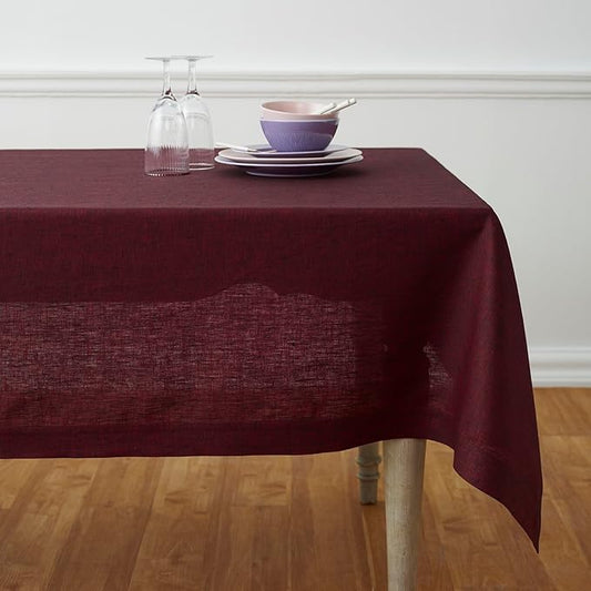 Solino Home Linen Tablecloth 60 x 120 Inch - 100% Pure Linen Red Garnet Table Cloth for Rectangle Tables - Athena, Machine Washable Tablecloth for Valentines, Winter, New Year