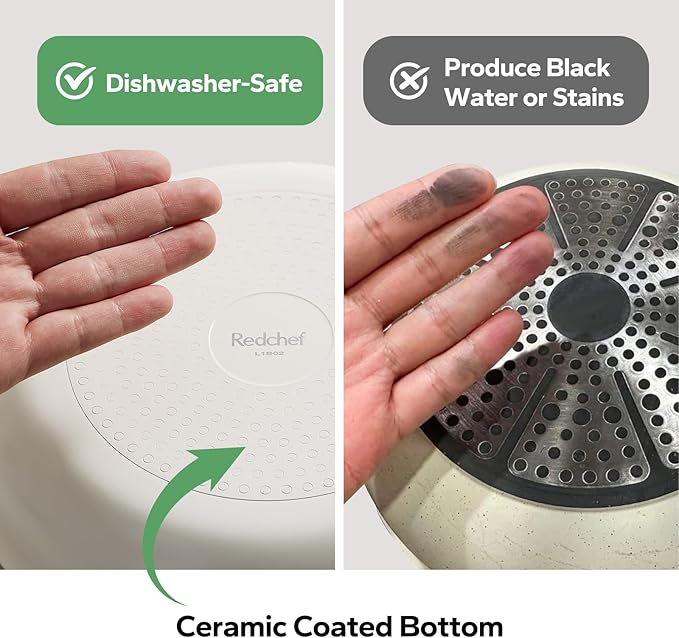 Redchef Ceramic Pots and Pans Set Non Stick, Nonstick Kitchen Cookware Sets, Non Toxic Pots and Pans Set Non Stick, PFAS PFOA & PTFE Free, Detachable Handle Pots and Pans 5 Piece, RV Cookware