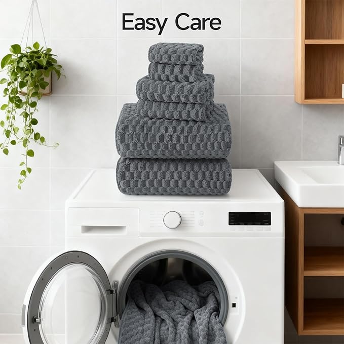 REDKISS Gray Bath Towel Sets XL - 35"x70" Extra Large Bathroom Towels of 6, Super Soft Oversized Bath Sheets for Adults, Waffle Microfiber Baths Towels Set, Luxury Shower Towel for Bathroom Hotel