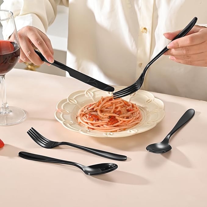 20-Piece Black Silverware Set, Flatware Set for 4, Food-Grade Stainless Steel Tableware Cutlery Set, Mirror Finished Utensil Sets for Home Restaurant, Forks Spoons and Knives Set, Dishwasher Safe