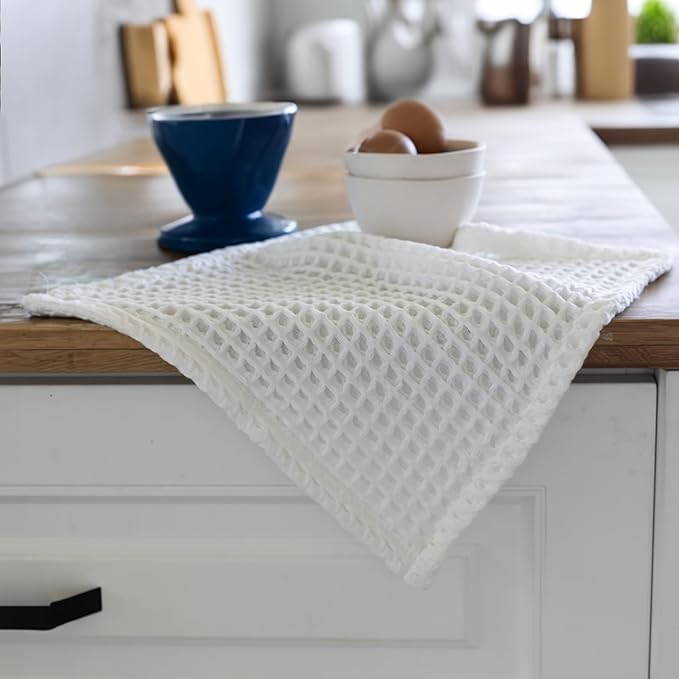 Waffle Washcloths Set of 8 White - Premium Quality 100% Turkish Cotton Face Washcloth, Soft Makeup Towel, Shower Cloth, Kitchen Towel (White, Set of 8 Washcloths)