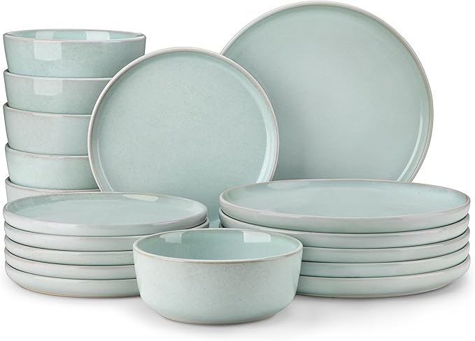 vancasso ANYA 18 Pieces Plates and Bowls Set, Mint Green Dinnerware Sets, Reactive Glaze Dishes Set for 6, Ceramic Dishware Sets Kitchen Dinner Set, Microwave & Dishwasher Safe