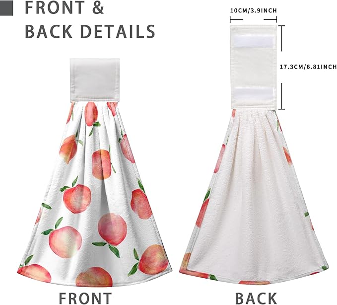 Peach Hanging Kitchen Towel Set of 2 Spring Summer Pink Fruit Hand Towels with Loop Decorative Tie Towels Soft Absorbent Hanging Dish Towel for Bathroom Kitchen Home Decor 17 * 12 Inch