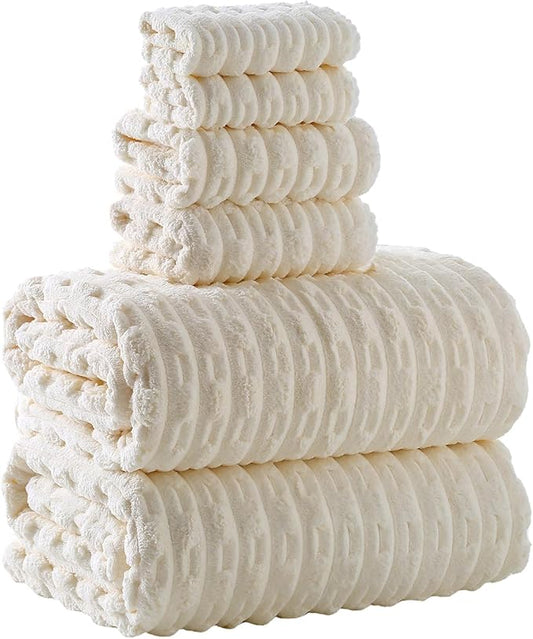 30X60 Inches Extra Large Bath Towels Sets of 6 for Bathroom Super Soft Quick Dry 2 Bath Towels 2 Hand Towels 2 Washcloth Towels Microfiber Shower (White, 6 Piece)