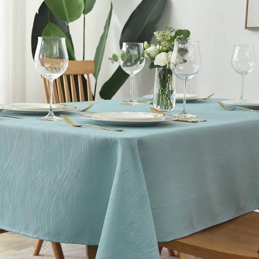 maxmill Jacquard Table Cloth Swirl Pattern Spillproof Wrinkle Resistant Water Proof Heavy Weight Soft Tablecloth for Kitchen Dinning Tabletop Outdoor Picnic Rectangle 52 x 70 Inch Turquoise