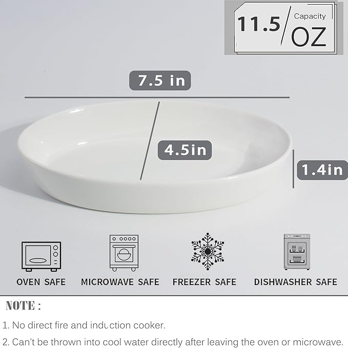 UIBFCWN Au Gratin Baking Dishes, 7.5''x4.5'' Ceramic Oval Baking Dish for Single Serving, Individual Casserole Dishes Oven Safe, Au Gratin Pans for Lasagna & Cobblers, 11.5oz, Set of 4