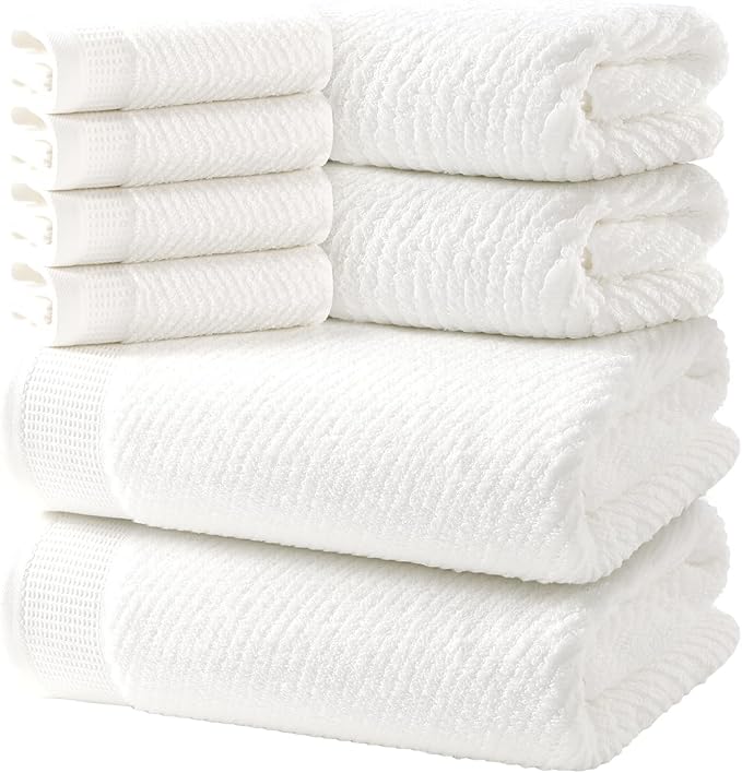 REDKISS Luxury Bath Towel Set of 8, 100% Cotton Bathroom Towels Set with 2 Bath Towels, 2 Hand Towels, 4 Washcloths, Ultra Soft Highly Absorbent Towels for Bathroom, Gym, Hotel, Spa, White