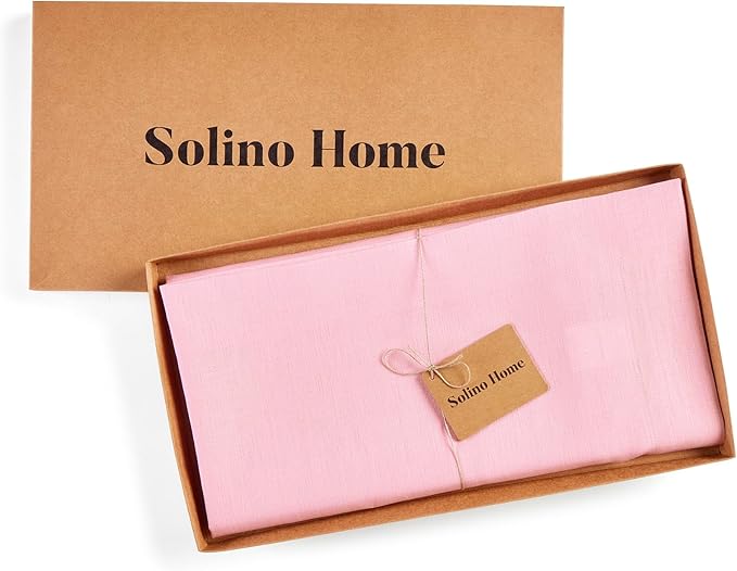 Solino Home Linen Square Tablecloth 52 x 52 Inch - 100% Pure Linen Pink Lemonade Table Throw - Fete, Machine Washable Table Cloth for Valentines