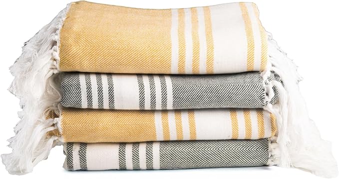 Salt Earth 100% Cotton Herringbone Weave Beach Towel, Set of 4-36" X72" Large Bath Towels, Quick Dry Towel, Bathroom, Beach Essentials, Gym, Lightweight Large Towels (Yellow Green)