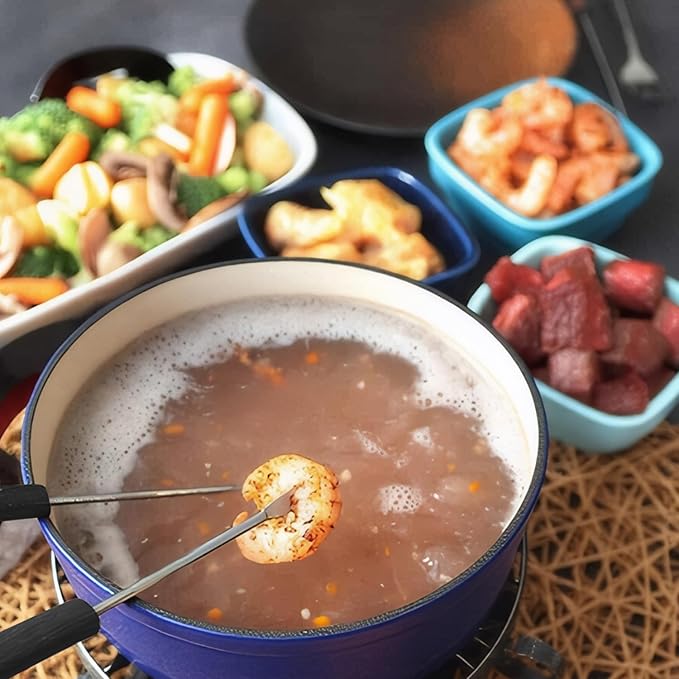 Artestia Swiss Fondue Set – Cast Iron Traditional 2L Cheese & Chocolate Fondue Pot for 4-6 People – Ideal for Melting Cheese, Chocolates, Caramel, & More, Blue