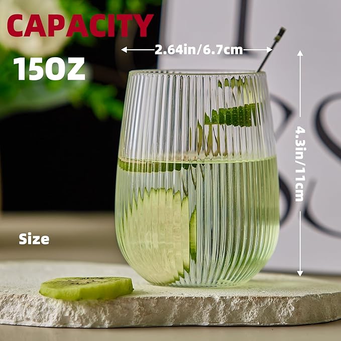 36 Pack Plastic Ribbed Wine Glasses, 15Oz Origami Disposable Wine Glasses Unbreakable Clear Plastic Cocktail Glasses Recyclable Shatterproof Reusable Wine Cups