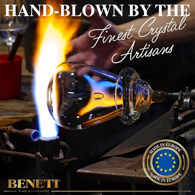 BENETI European Made Colored Martini Glasses Set of 6 Stemless Cocktail Glasses - 8 Oz, Dishwasher Safe, Crystal Glass Cups for Partys