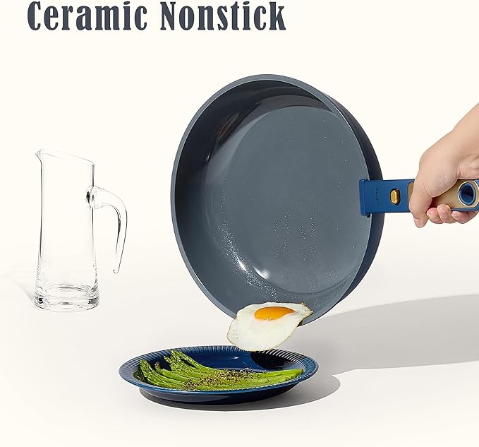 CAROTE Blue&Gold Ceramic Cookware Set Non Toxic, PFAS Free,15Pcs Pots and Pans Set Non Stick Detachable/Removable Handle,Kitchen Cooking Set Dishwasher Safe, Nonstick Pot and Pan, Induction Cookware