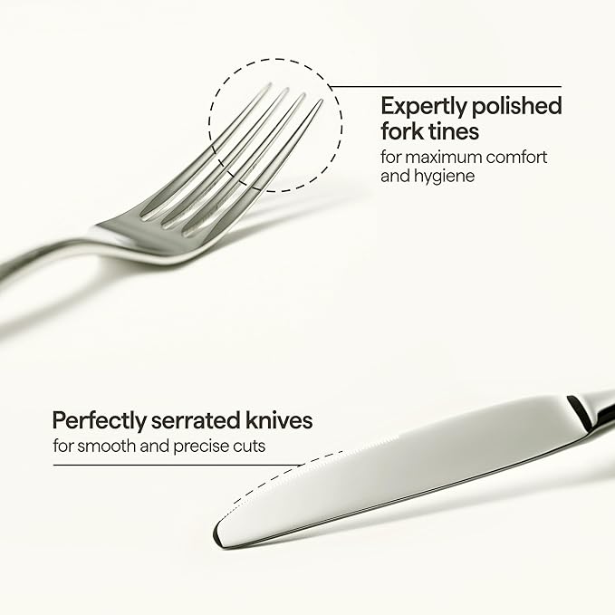 Luciella Tropea Flatware Set for 12, 65-Piece Premium 18/10 Stainless Steel Silverware Set with Serving Utensils, Modern Mirror Finish, Rust Resistant, Dishwasher Safe