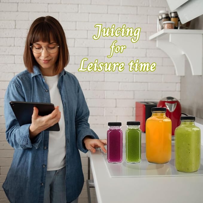 12 pack 8 oz Glass Juice Bottles with Lids, Reusable Glass Water Bottles, 250 ml Juice Containers Drinking Jars with Brush, Drink Jars for Milk, Juicing, Kombucha, Ginger