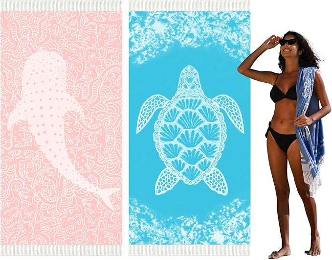 2 Pack Turkish Beach Towel Quick Dry Absorbent Cotton Lightweight Thin Bathroom Bath Pool Swim Towels Extra Large Oversized Sand Free Beach Accessories Essentials Stuff Cloud Adults Gift