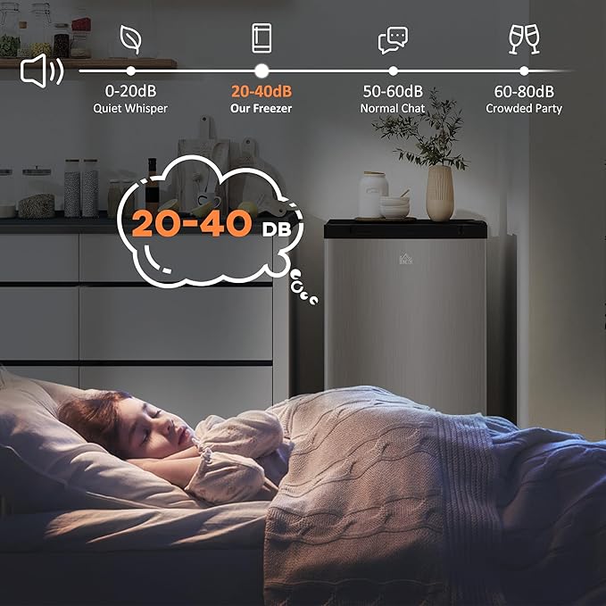 HOMCOM Mini Freezer Countertop, 3 Cu.Ft Compact Upright Freezer with Removable Shelves, Reversible Door for Home, Dorm, Apartment and Office, Silver