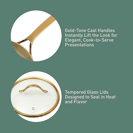 bloomhouse - Two Time Oprah's Favorite Things Winner - 8 Piece Pots and Pans Heavy Duty Aluminum Premium PFA Free Ceramic Nonstick Cookware Set - Almond Cream w/Gold Handle