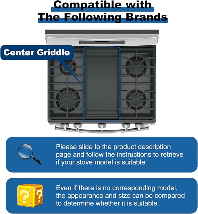 UPGRADED WB31X24738 Griddle Replacement for GE Appliance Gas Stove, Range WB31X49806 Aluminum Non-stick Pan, Stove Top for GE Center Part, Polished Smooth Surface, Food-grade Nonstick Coating