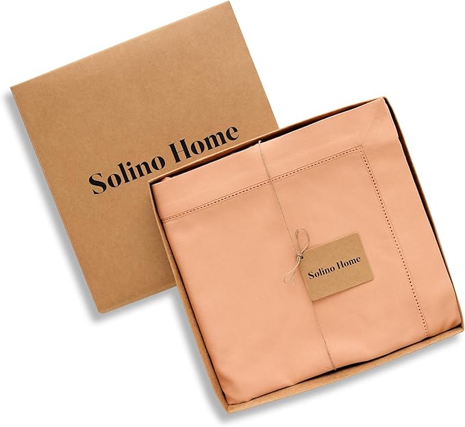 Solino Home Cotton Linen Tablecloth for Rectangle Tables 58 x 104 Inch - Hemstitch Peach Bloom Table Cloth - Machine Washable Cloth Tablecloth