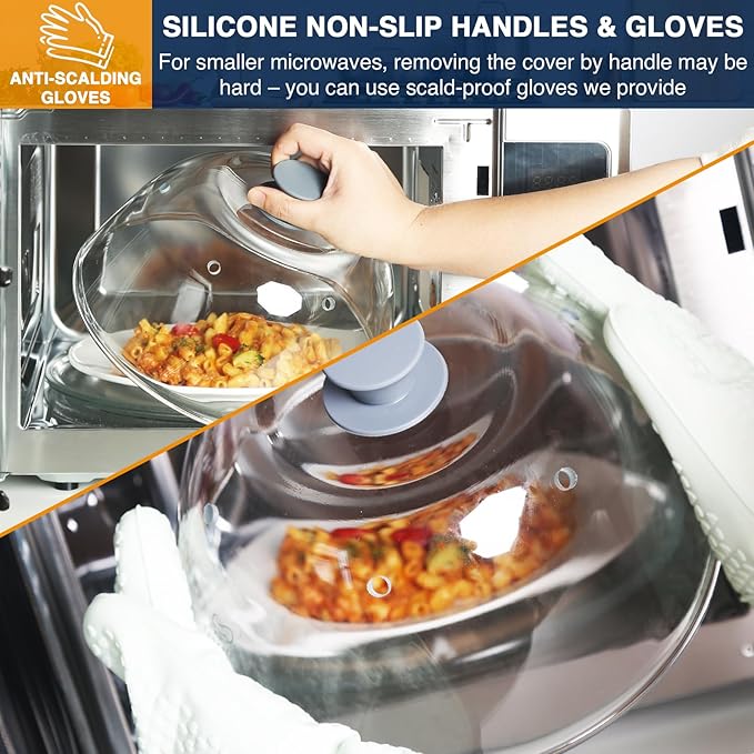 Tall Glass Microwave Splatter Cover, Microwave Oven Covers for Food, Splatter Guard Lid, BPA Free & Dishwasher Food Grade Safe, Non-Plastic with Silicone Handle for Plates, Dishes, Bowls-10in