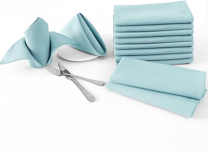 H.VERSAILTEX Cloth Napkins Set of 12 (18" X 18") Linen Textured Dinner Napkins Waterproof Extra Soft Thick Durable Reusable Napkins with Hemmed Edges for Dinners, Weddings and Everyday Use, Aqua
