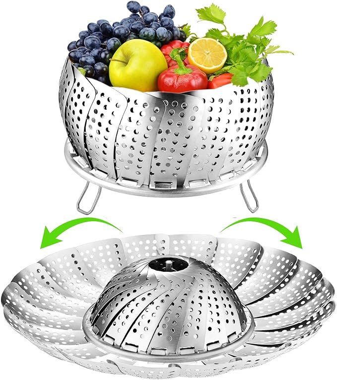 Vegetable Steamer Basket for Cooking 304 Stainless Steel Veggie Food Steamer Basket, Folding Expandable Steamers to Fit Various Size Pot (5.9" to 10")