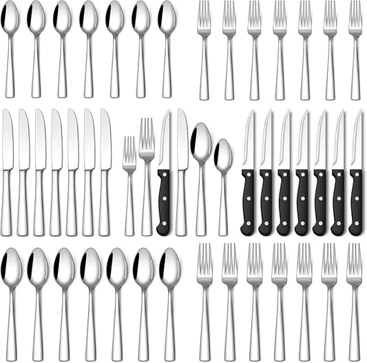 Stapava 36-Piece Silverware Set with Steak Knives, Food-Grade Stainless Steel Flatware Set for 6 Mirror Polished Cutlery Utensil Sets Include Forks Spoons and Knives Set Dishwasher Safe