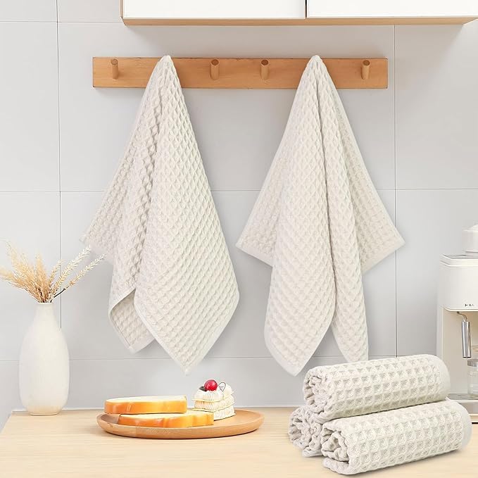 Jacquotha Waffle Hand Towels 5-Piece (Mist White) – Cotton, Quick Dry, Lint Free, 13” x 29”