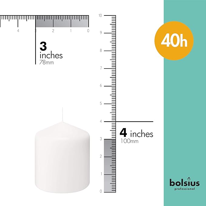 BOLSIUS 6 White Pillar Candles Bulk - 3x4 Inches Candle Set - 40+ Hours Clean Burning - No Palm Oil - 0% Animal Fat - Premium European Quality - Unscented Dripless Restaurant Pillars