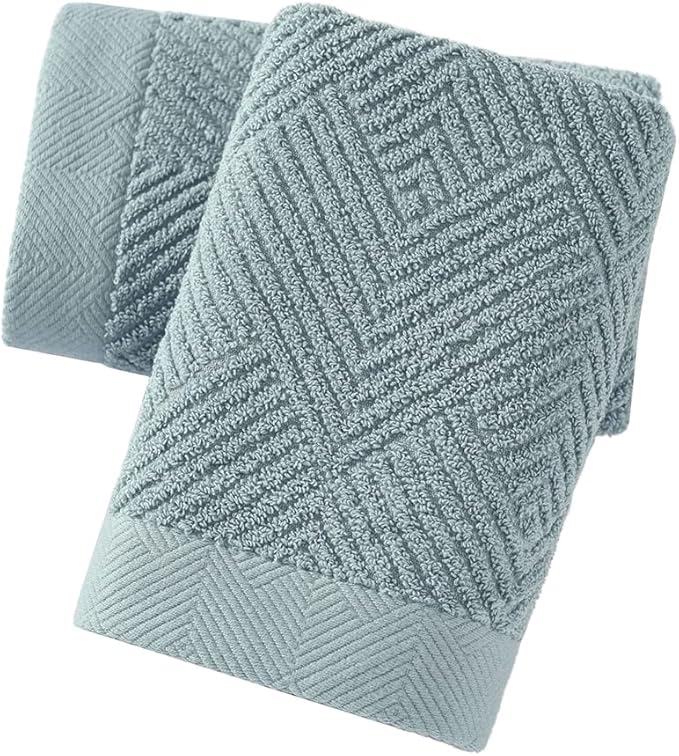 sense gnosis Sage Green Hand Towel Set of 2 Striped Weave 100% Cotton Super Soft Highly Absorbent Spring Decorative Hand Towels for Bathroom 13x 29 Inch