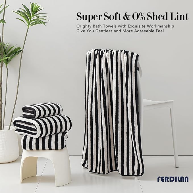 18-Piece Microfiber Bath Towels Set - 6 Bath Sheet, 6 Hand Towels, 6 Washcloths, Soft, Highly Absorbent Bathroom Towel, Quick Dry & Less Lint Shower towel for Bathroom, Hotel, Spa, Dorm-Black White