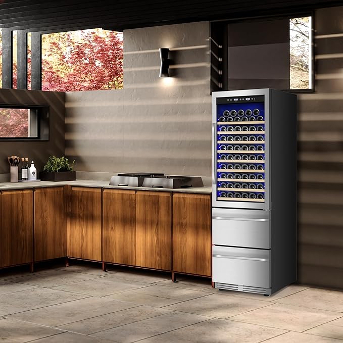 24 Inch Wine and Beverage Refrigerator, 2 IN 1 Dual Zone Drawer Beverage Fridge Wine Cooler, Built-in or Freestanding Beverage Cooler with Powerful Compressor, Holds 108 Bottles and 150 Cans