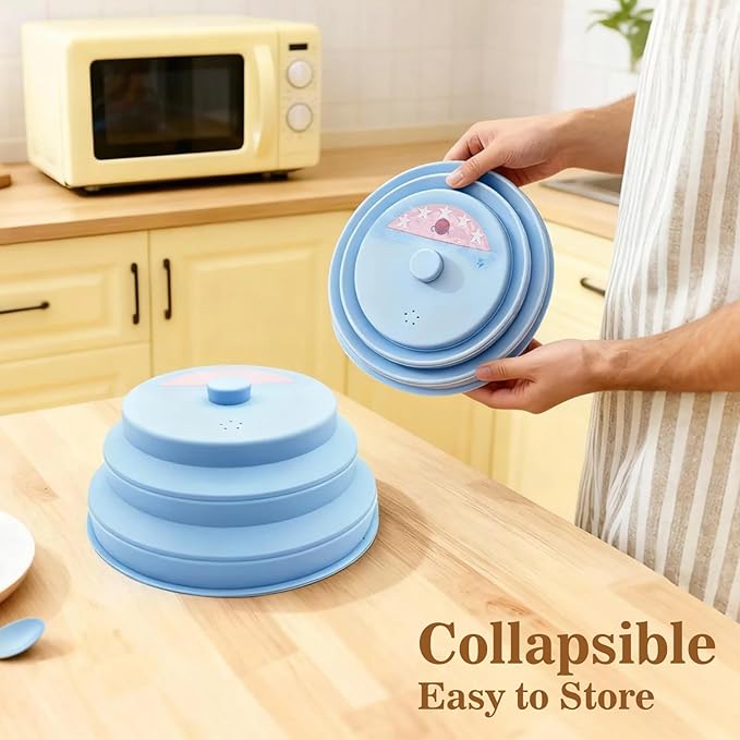 Collapsible Microwave Cover with Water Steamer – Silicone Splatter Cover & Steam Lid, 10 Inch BPA Free, Dishwasher Safe, Easy Storage for Reheating & Steaming Food