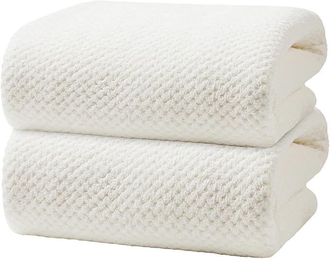 Oversized Bath Towels Extra Large 40x80 Inches Bath Sheets for Adults Super Soft Quick Dry Highly Absobent Microfiber Shower Towels (2 Piece, White)…