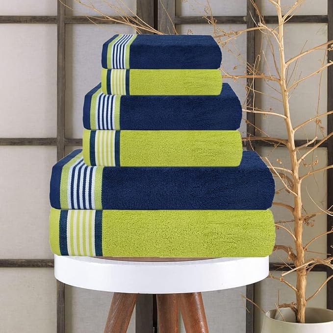 CASA COPENHAGEN He & She 6 Pieces Towel Set- California Blue + Green, 550 GSM 2 Bath Towel 2 Hand Towel 2 Washcloth, Designed in Denmark Made of Soft Egyptian Cotton for Bathroom, Kitchen & Shower