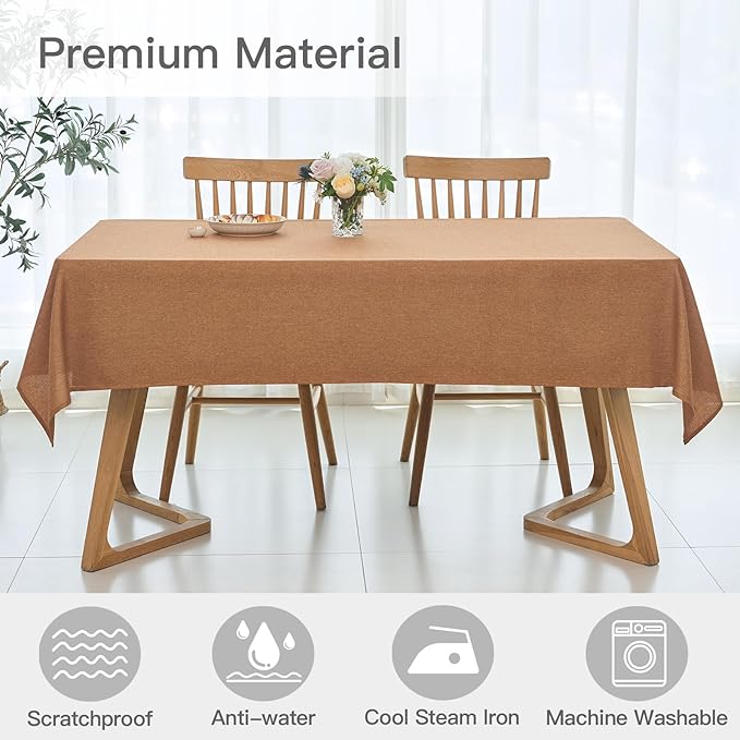 maxmill Square Harvest Tablecloth Water & Stain Resistance Antiwrinkle Spill Proof Faux Linen Textured Table Cloth Decoration Table Cover for Fall Harvest Thanksgiving Dinner, 70 x 70 Inch, Amber