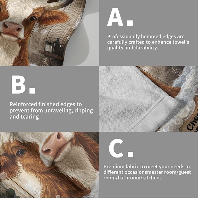 Imiss Cow Themed Funny Bathroom Towels - 14.4 x 28.3 Inch Farmhouse Country Decorative Cute Western Animal Kitchen Fingertip Towel for Hotel Gym Spa Decor, Set of 2