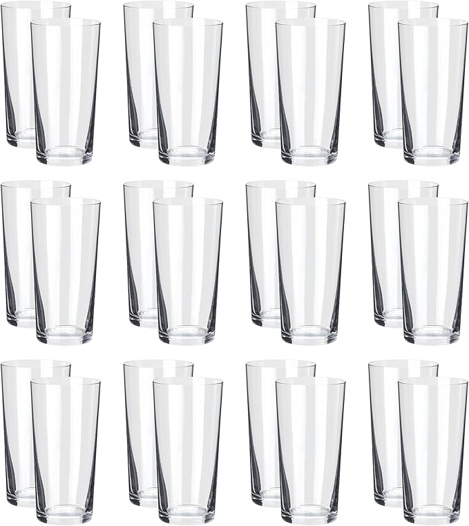 Amazon Basics Admiral Cooler Borosilicate Glass Cup, 14.7 oz, Microwave-Safe, Commercial-grade, 24-Pack, Transparent