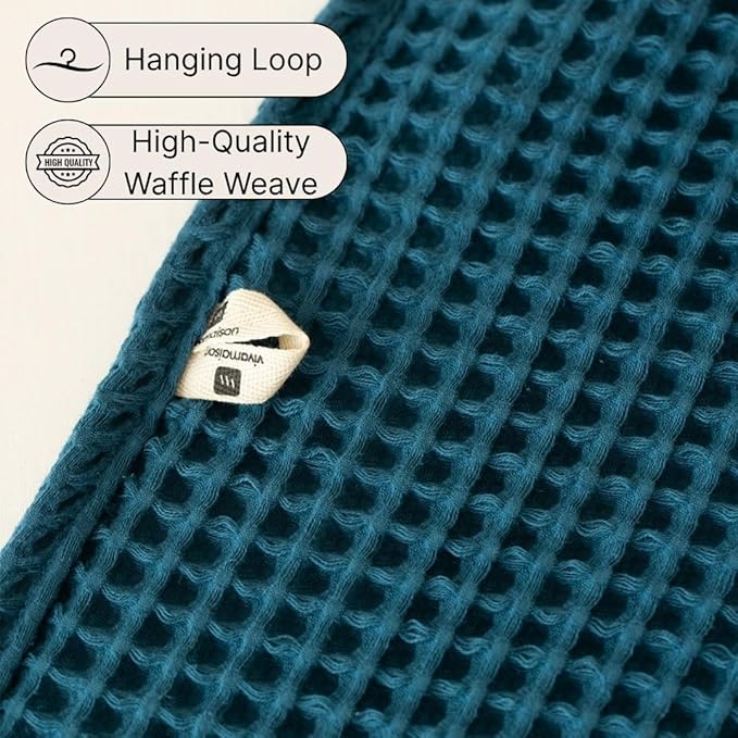 2-Piece Waffle Towels Set for Bathroom Indigo Blue - Soft 100% Turkish Cotton Quick-Dry Lint-Free Waffle Weave Thin Bath and Hand Towels (Indigo, Set of 2 Mix Towels)