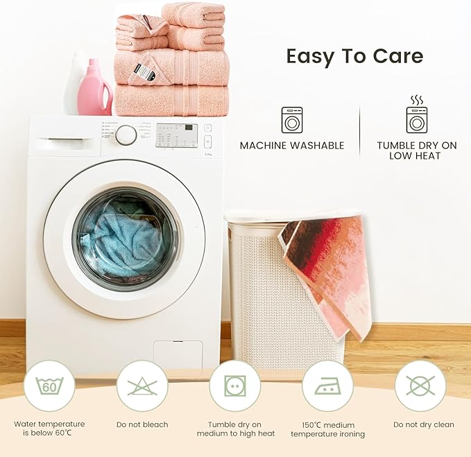 SEMAXE Solid 18-Piece Towel Set, Light Pink, 600GSM 100% Cotton, 6 Each of Bath Towel, Hand Towel, and Washcloths, Gift Box Packaging, Hanging Loop Design