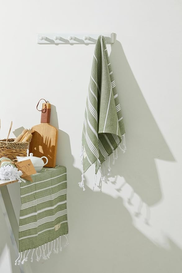 Hand Towels - Set of 2, 18" x 30" inches, Turkish Cotton owels for Bathroom Kitchen, Gym Towels - Thin Light Compact Travel Towels (Army Green)