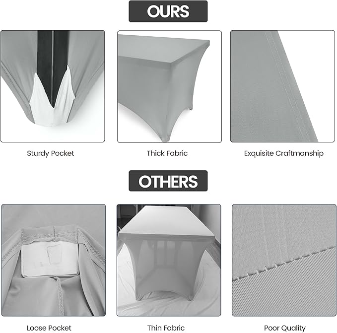 Utopia Kitchen 6FT Spandex Tablecloth [1 Pack, Grey] 200 GSM Stretch, Fitted, Washable and Wrinkle Resistant Table Cloth Rectangle Cover for Trade Shows, Wedding, Parties [72Lx30Wx30H Inch]