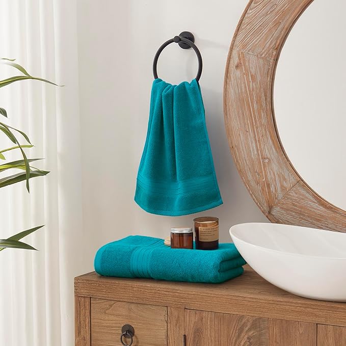 COZYART Luxury Teal Bath Towels Set, Cotton Hotel Large Towels for Bathroom, Thick Bathroom Set of 3 with 1 Bath Towel, 1 Hand Towel, 1 Washcloth, 650 GSM
