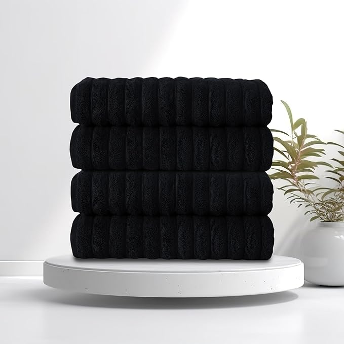 Classic Turkish Towels CTT Premium 4 Pack Bath Towels Set, Made with 100% Turkish Cotton, Spa & Hotel, Quick Drying Towels, Absorbent & Comfy | 27"x54" (Black)