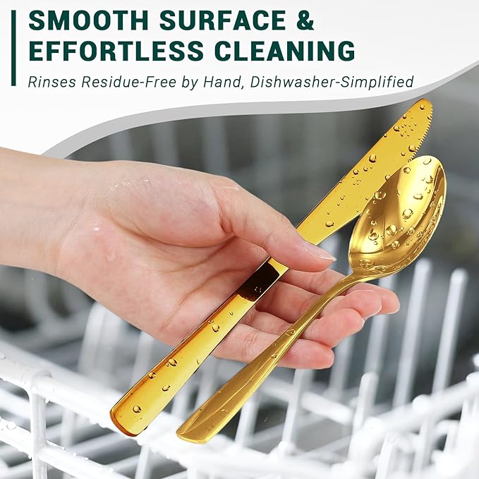 BEWOS 72-Pieces Gold Silverware Set for 12 - Stainless Steel Flatware Set with Mirror Polish, Gold Silverware Set Including Steak Knives, Forks and Spoons, Dishwasher Safe for Restaurant