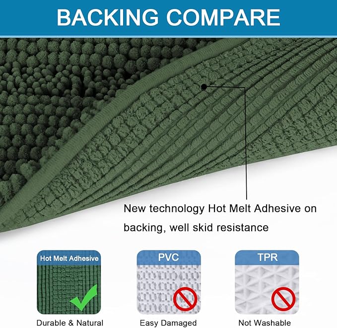 H.VERSAILTEX Extra Thick Chenille Striped Pattern Bath Rugs for Bathroom Non Slip - Soft Plush Shaggy Mats Floor, Indoor Entryway (Bronze Green, 32 x 20 Plus 24 17 Inches)