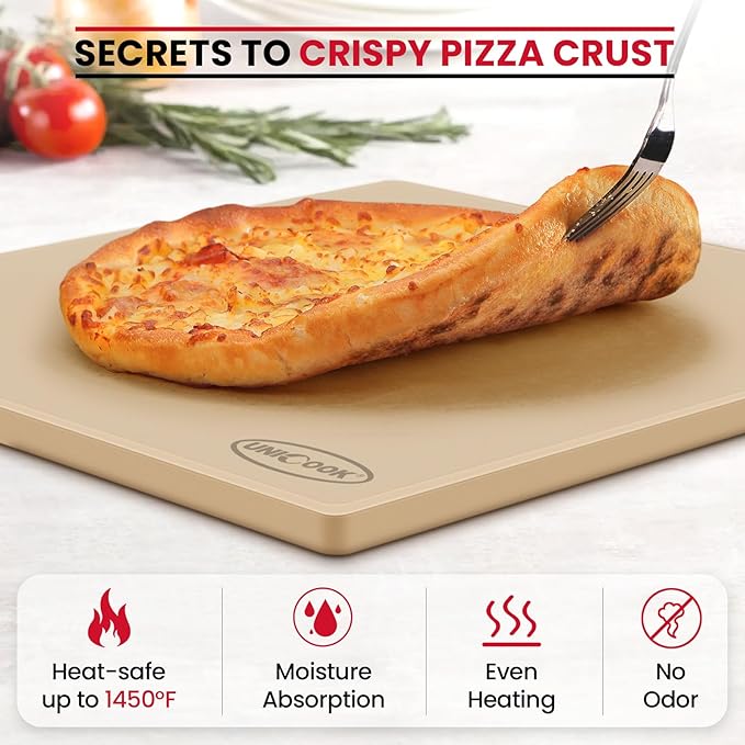 Unicook Extra Large Pizza Stone 18 Inch, Square Baking Stone for Oven and Grill, Heavy Duty Bread Pizza Pan, Thermal Shock Resistant Cooking Stoneware